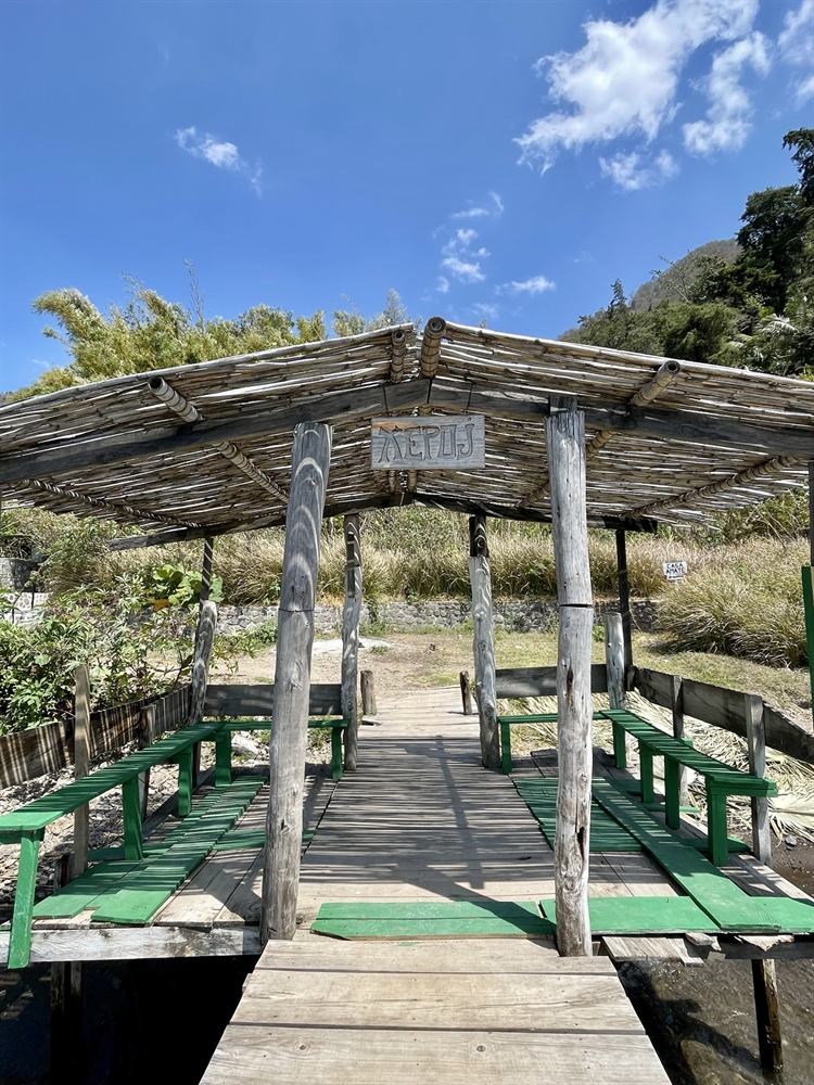The covered Xepoj dock where the boats stop
